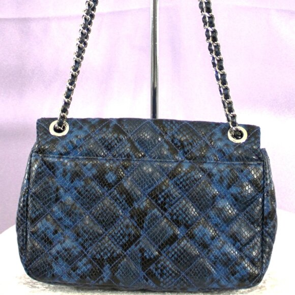 Michael Kors Quilted Snake-Embossed Shoulder Bag Blue Black Chain Strap NWOT - Picture 4 of 14
